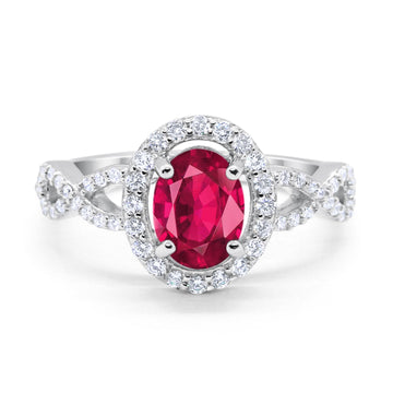 Art Deco Wedding Ring Oval Simulated Ruby CZ 925 Sterling Silver